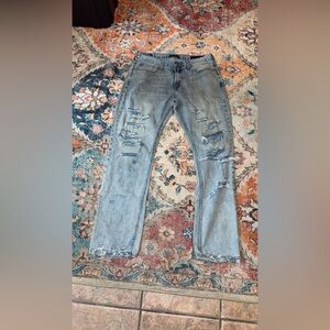 Men's Distressed Light Blue Jeans Base bull horn 32x32